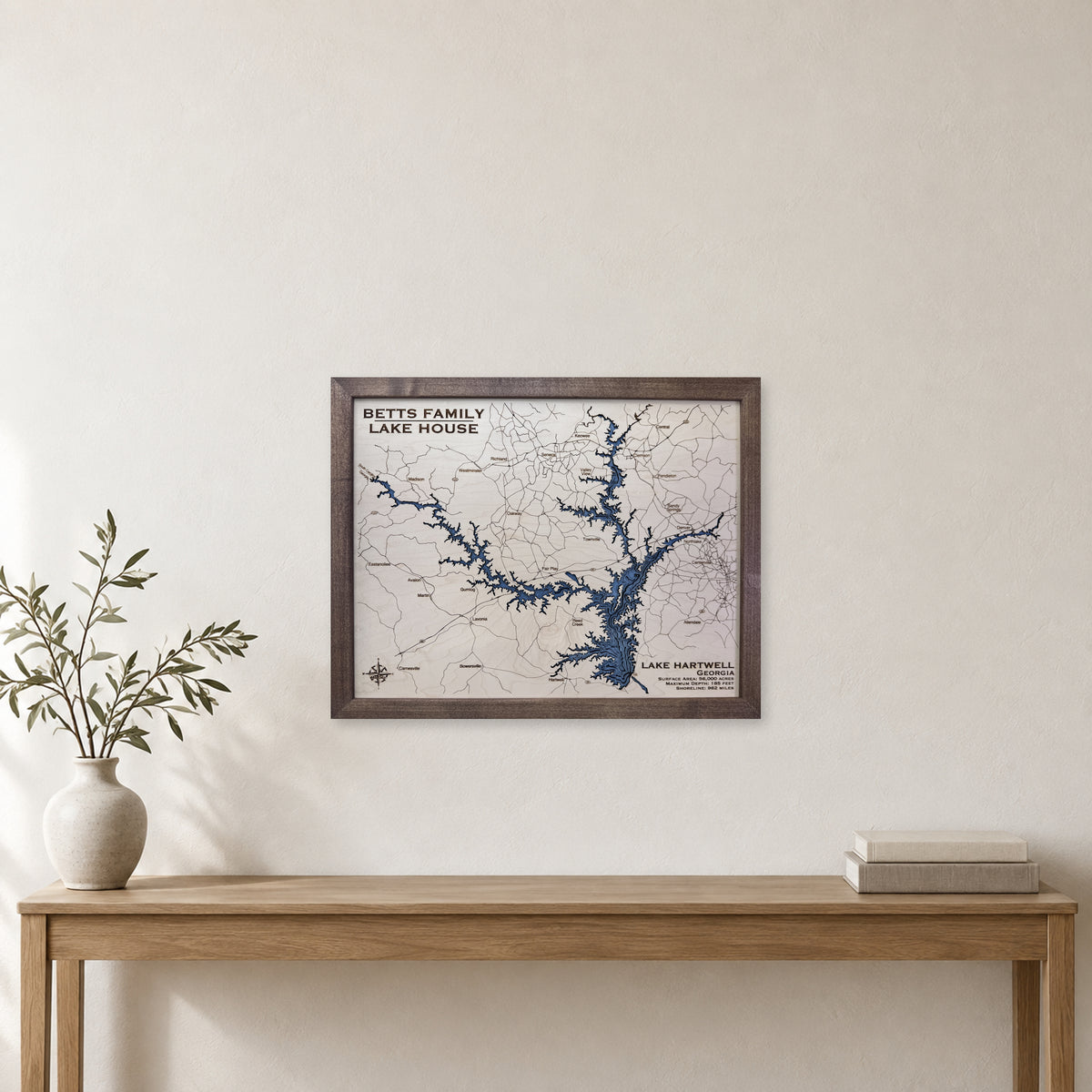 Lake Hartwell Wood Map — multilayer example, staged room mockup