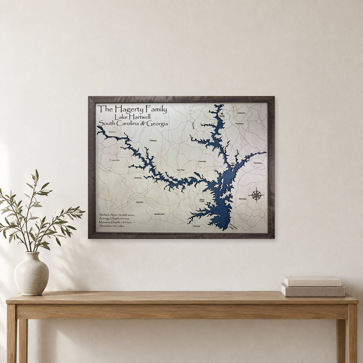 Hartwell Hagerty wood map — single layer, staged room mockup