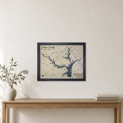 Hartwell Stetson wood map — multilayer, staged room mockup
