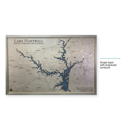 Hartwell Tye wood map — single layer with engraved contours, layer option shown
