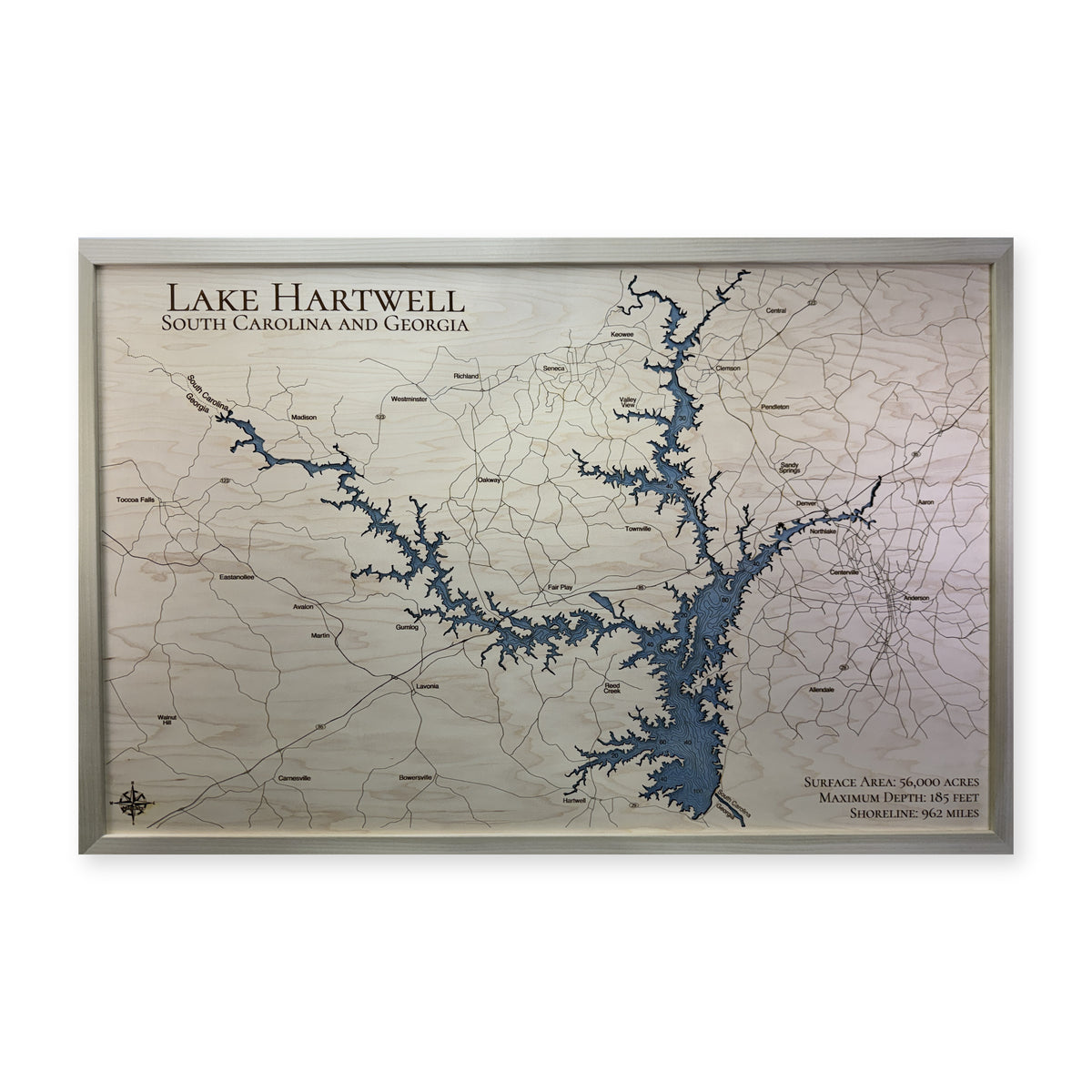 Hartwell Tye wood map — single layer with engraved contours, white background