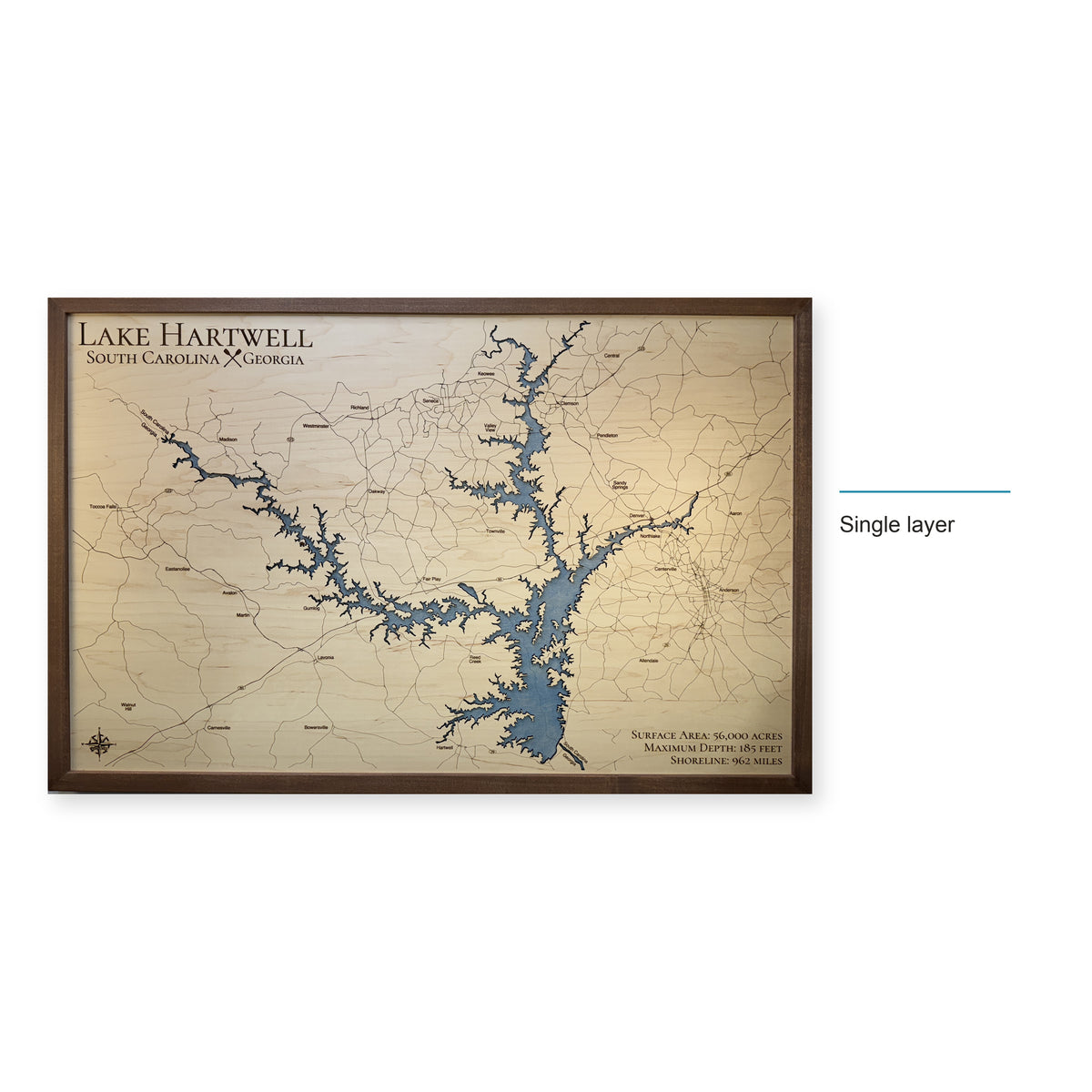 Hartwell Walnut wood map — single layer, layer option shown