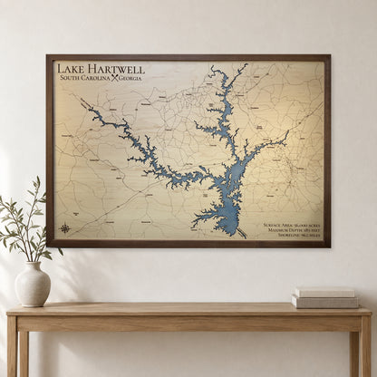 Hartwell Walnut wood map — single layer, staged room mockup