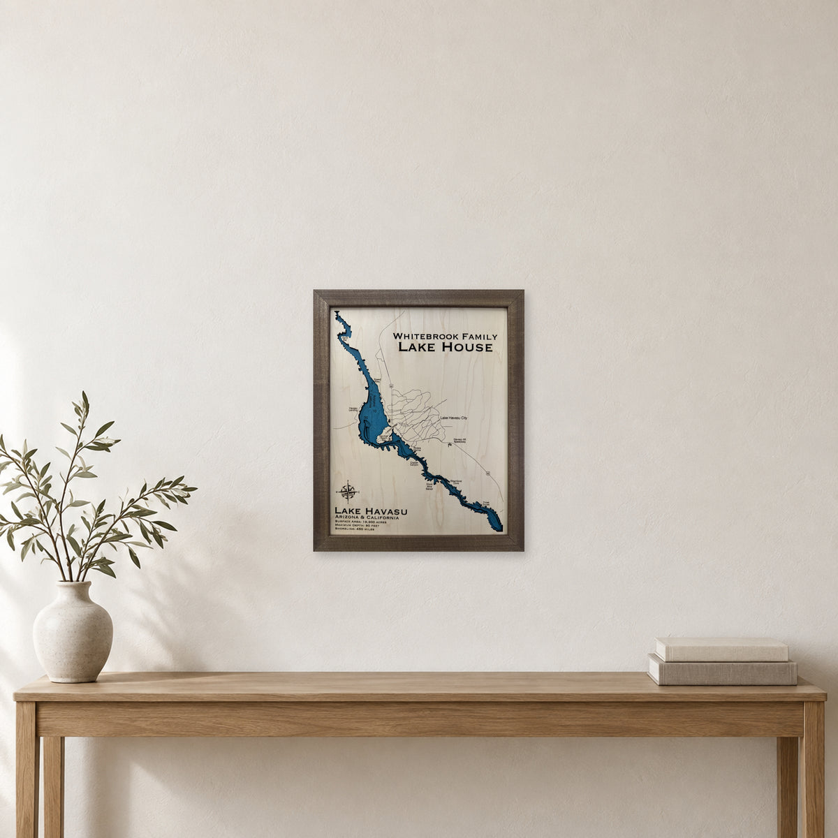 Havasu Whitebrook wood map — multilayer, staged room mockup