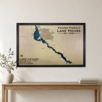 Havasu Young wood map — multilayer, staged room mockup