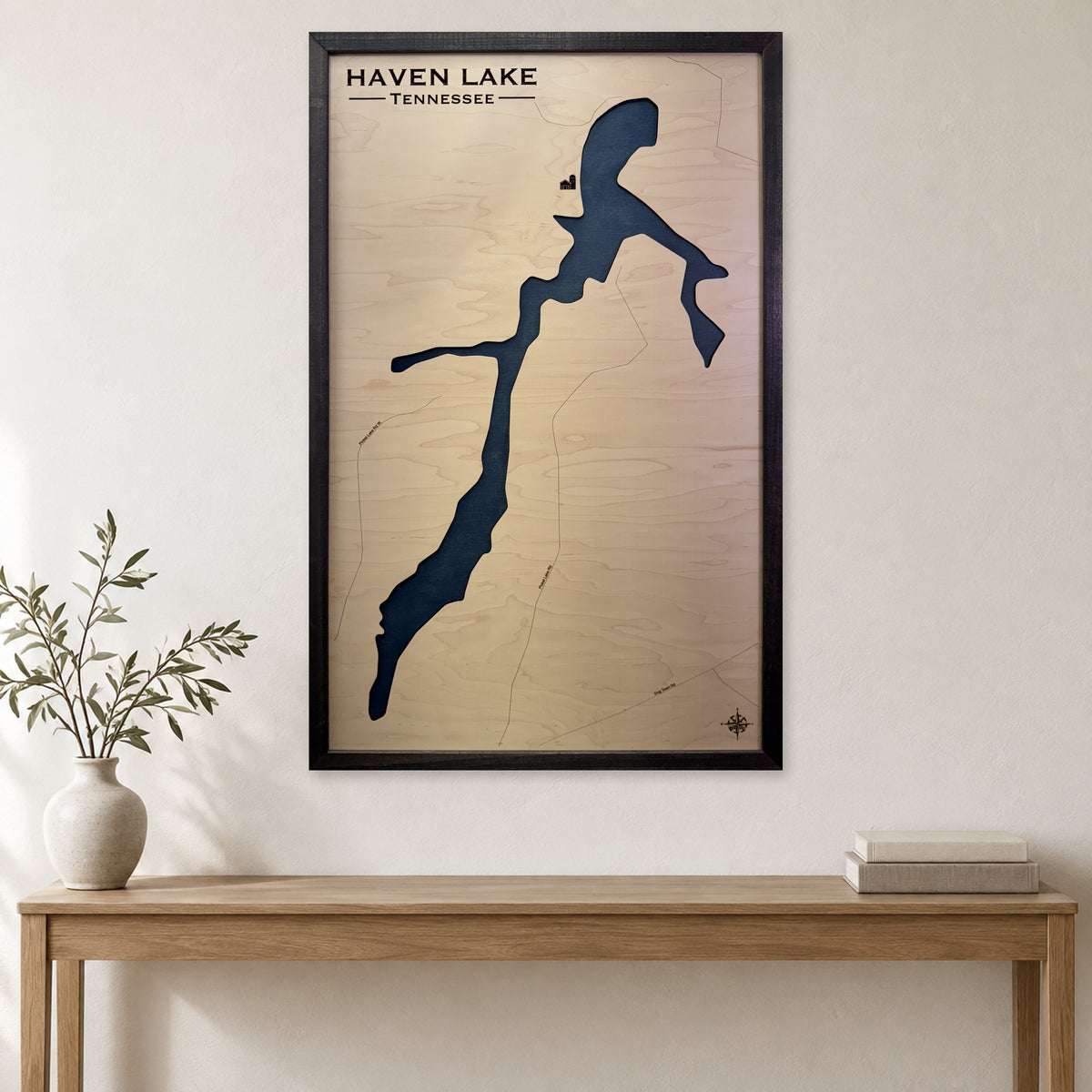 Haven Charcoal Single wood map — single layer, staged room mockup