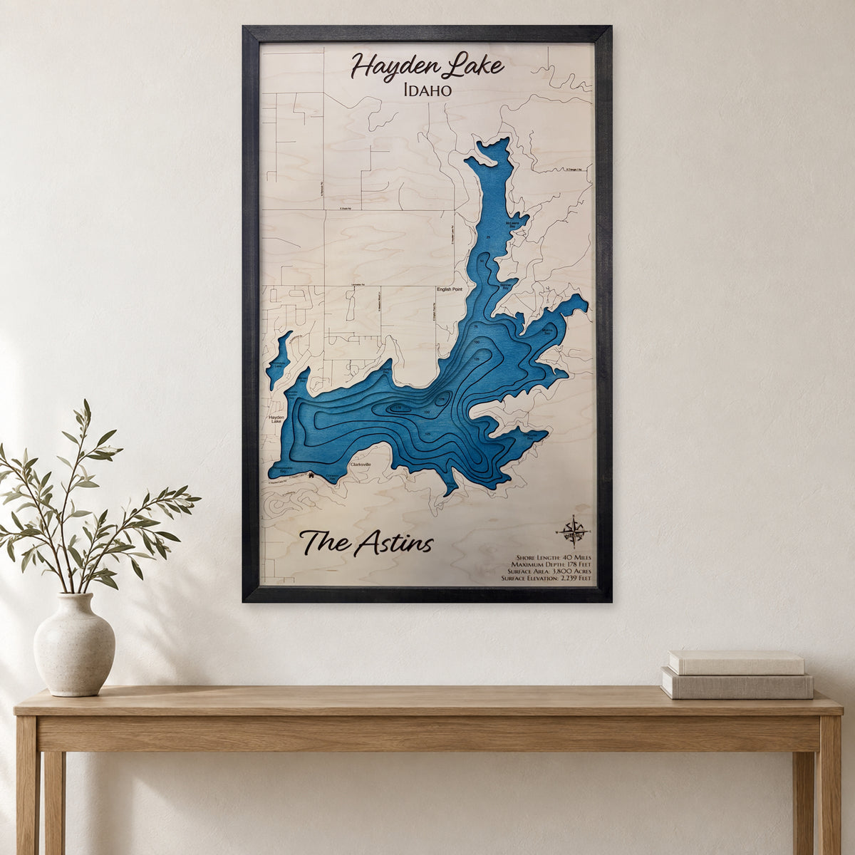 Hayden Astins wood map — multilayer, staged room mockup