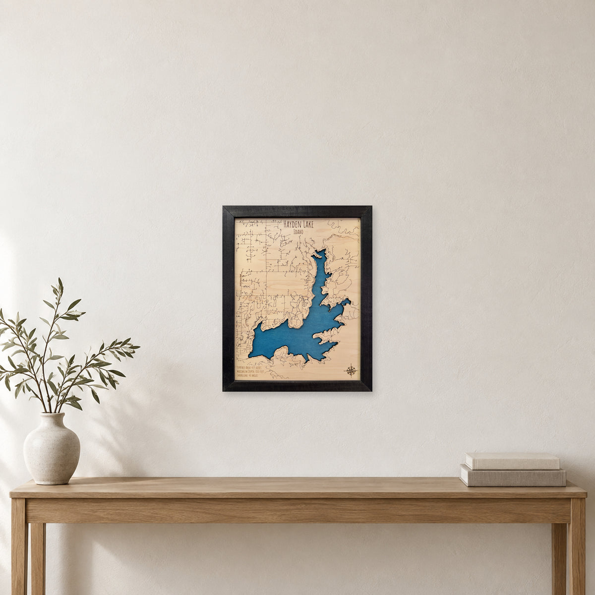 Hayden Black Single wood map — single layer, staged room mockup