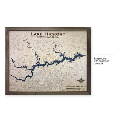 Hickory Engraved wood map — single layer with engraved contours, layer option shown