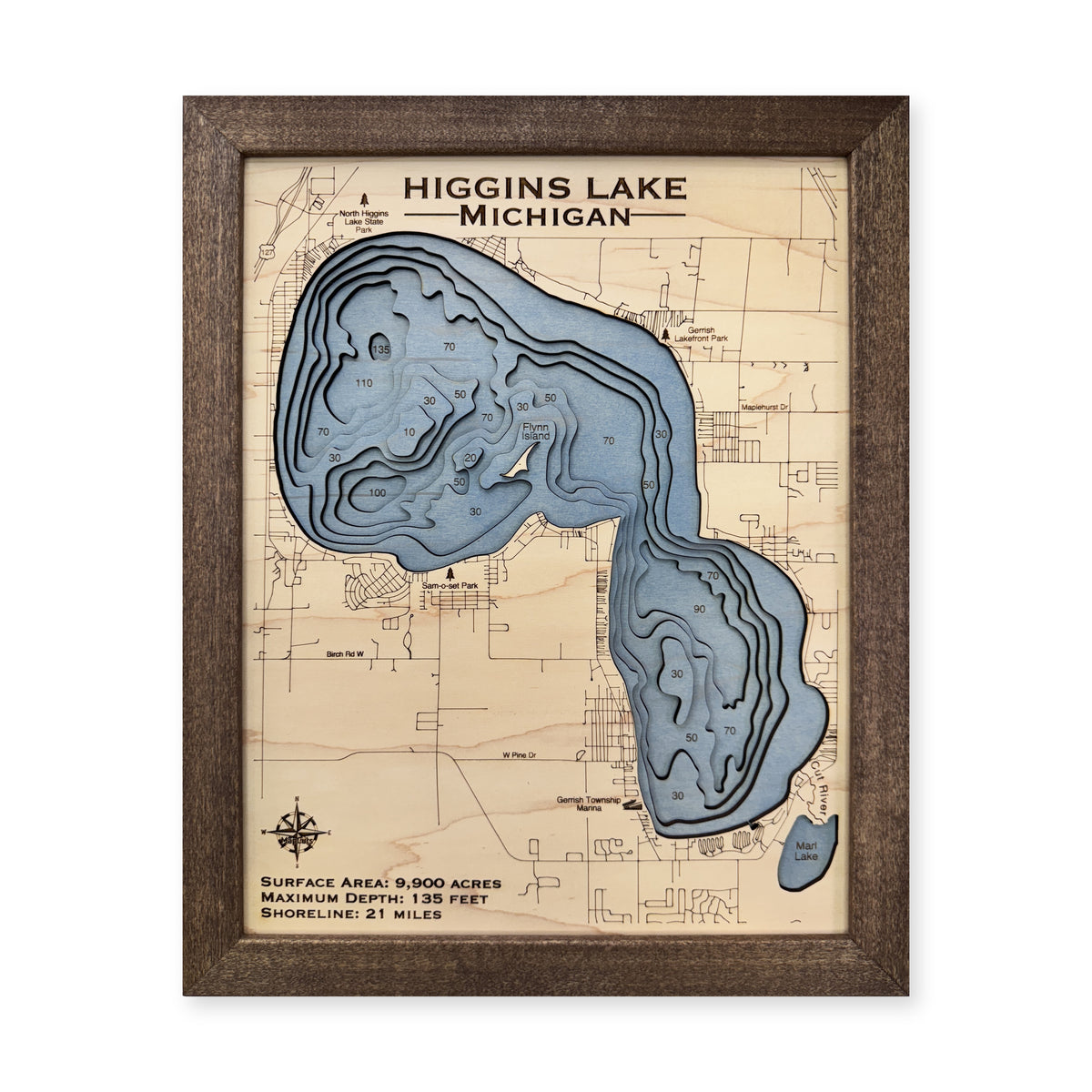 Higgins Walnut wood map — multilayer, white background