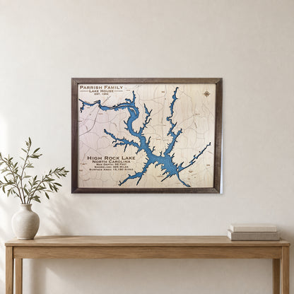 High Rock Lake wood map — single layer, staged room mockup