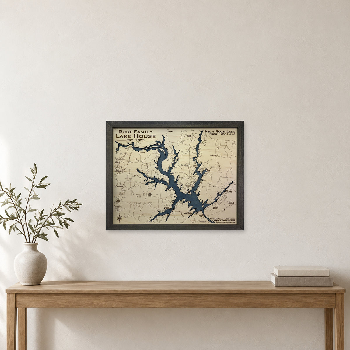 High Rock Rust wood map — single layer, staged room mockup