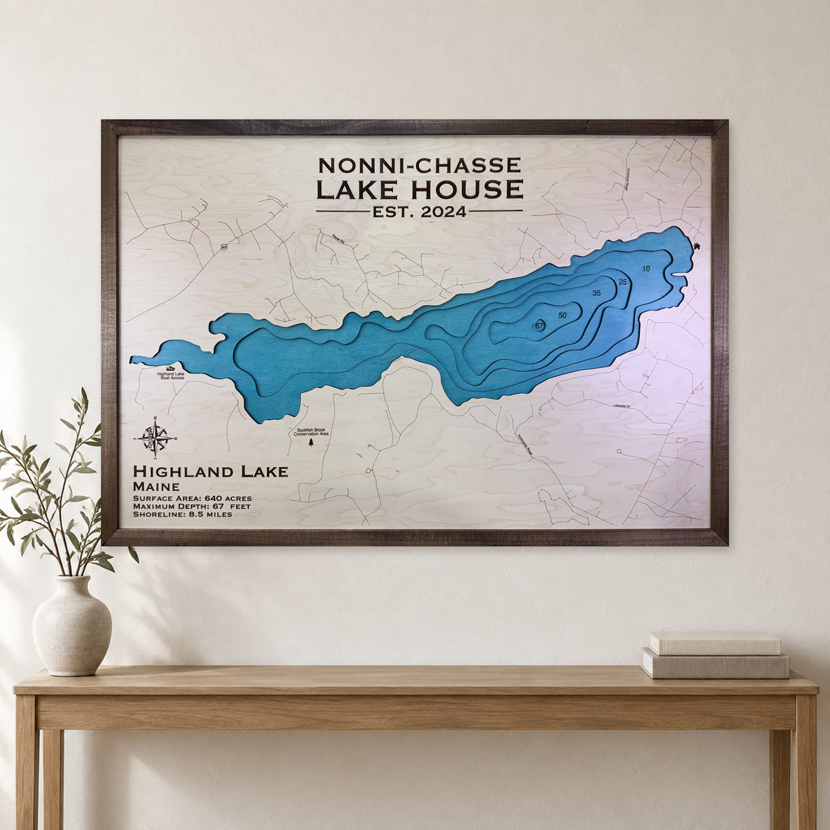 Highland Nonni Chasse wood map — multilayer, staged room mockup