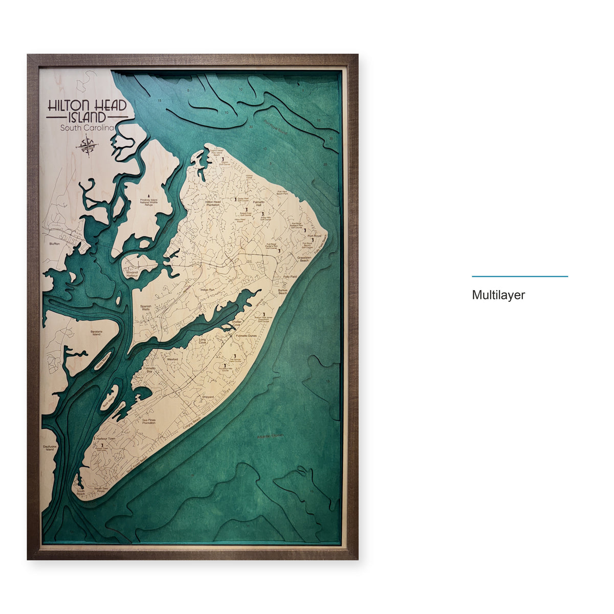 Hilton Head Green Multi wood map — multilayer, layer option shown