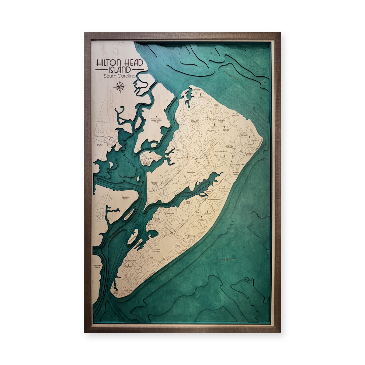 Hilton Head Green Multi wood map — multilayer, white background