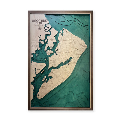 Hilton Head Green Multi wood map — multilayer, white background