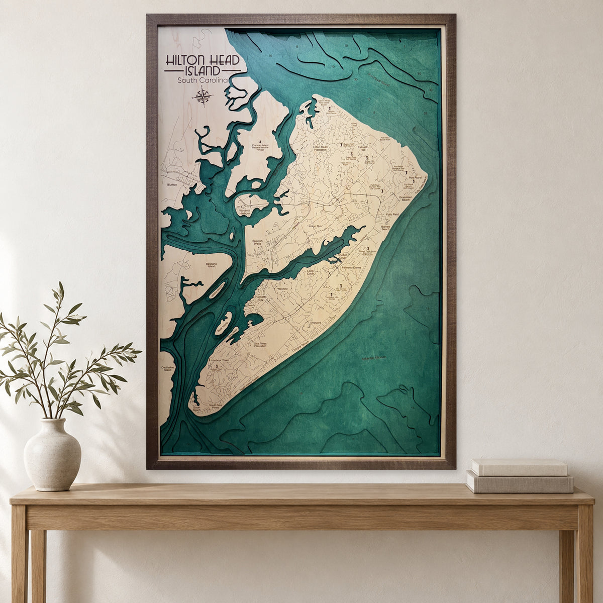 Hilton Head Green Multi wood map — multilayer, staged room mockup
