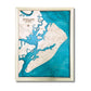 Hilton Head island map with 3D cut water layers and a natural frame. 