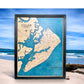 Framed map of Hilton Head Island with a beach and ocean background