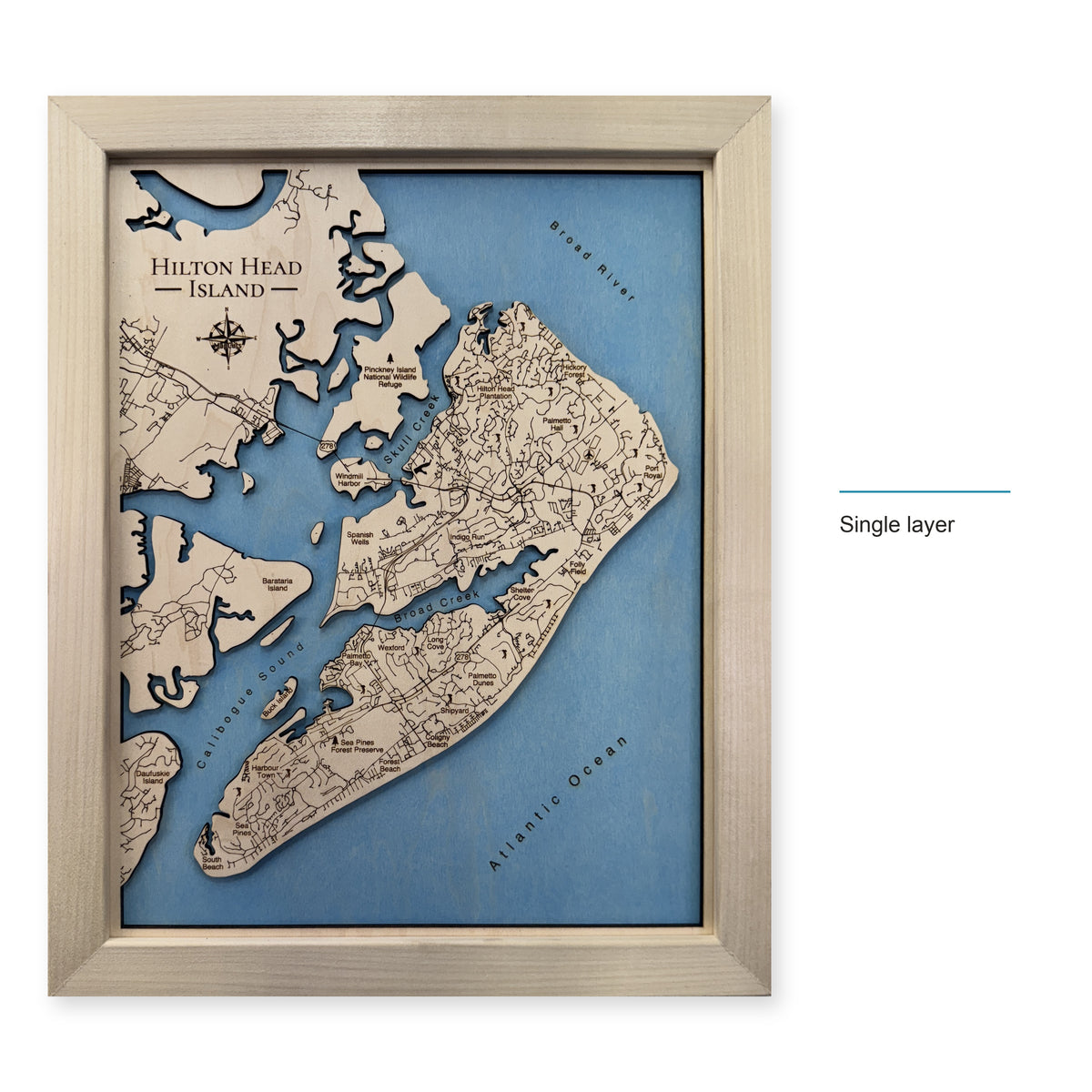 Hilton Head Natural wood map — single layer, layer option shown