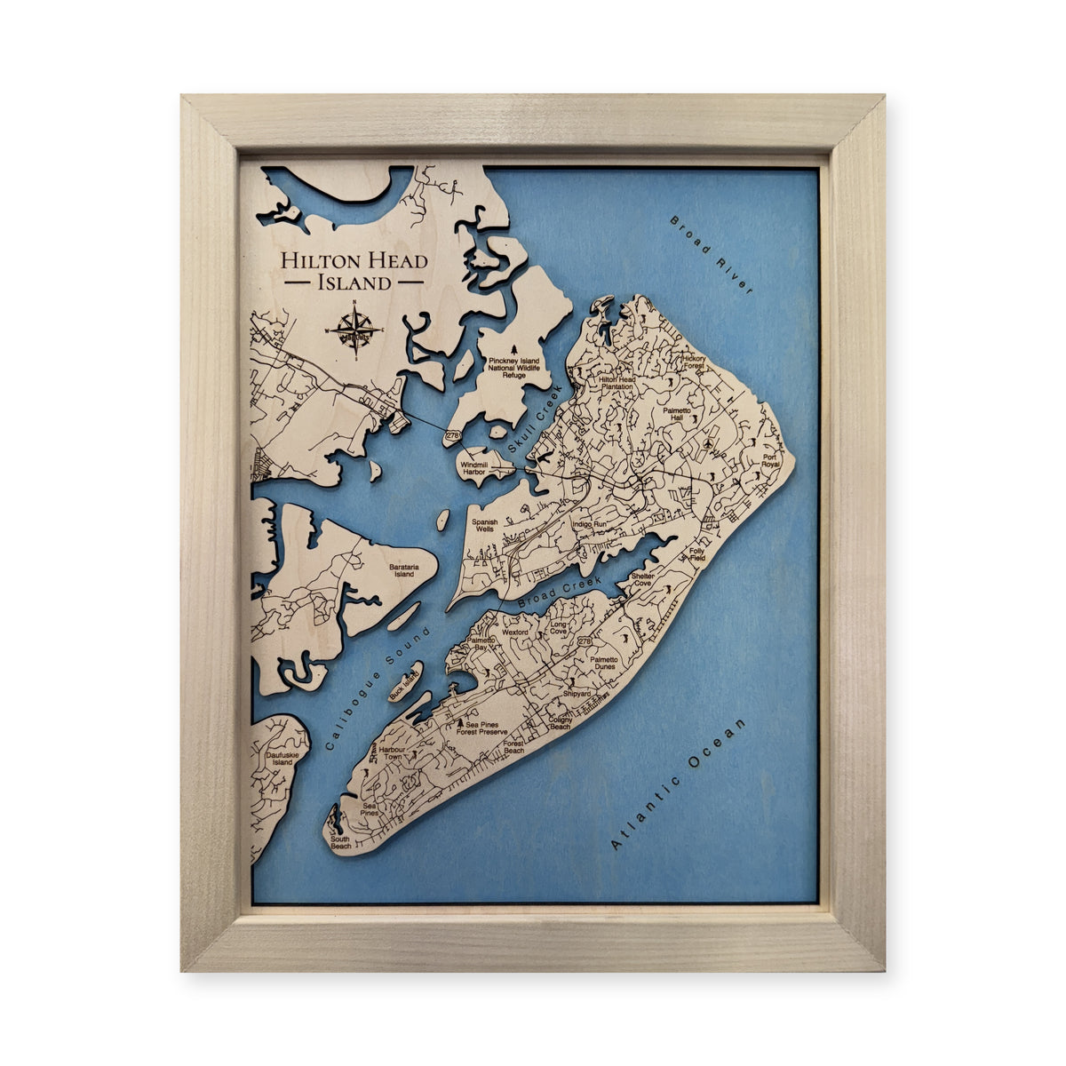 Hilton Head Natural wood map — single layer, white background