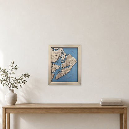 Hilton Head Natural wood map — single layer, staged room mockup