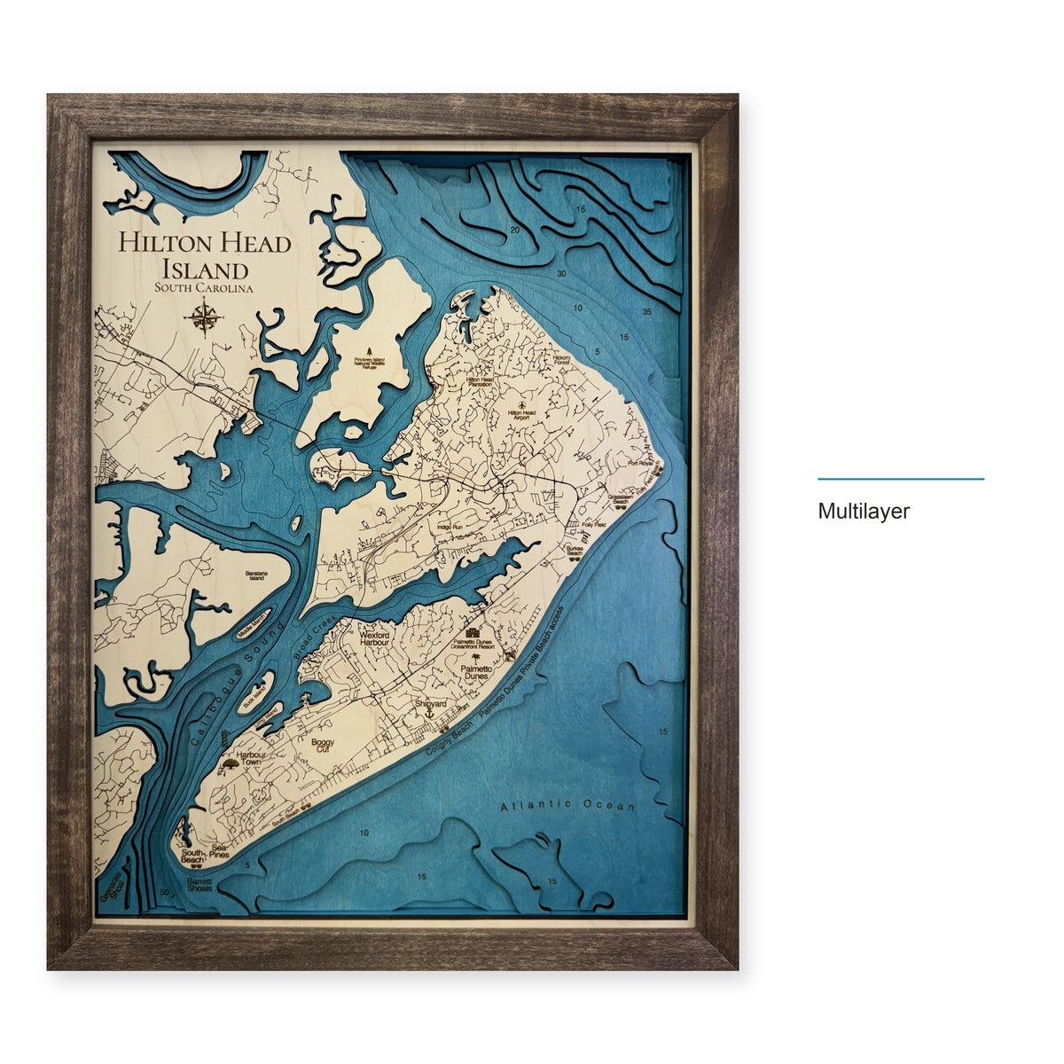 Hilton Head Quinn wood map — multilayer, layer option shown
