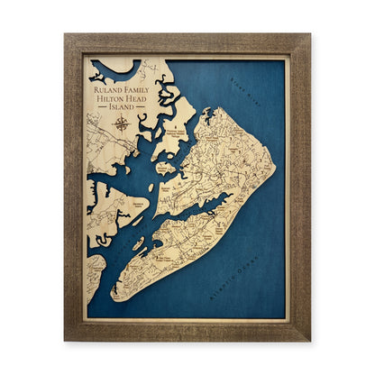 Hilton Head Ruland wood map — single layer, white background
