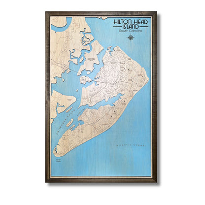 20x32 vertical framed map of Hilton Head Island, South Carolina on a white background.