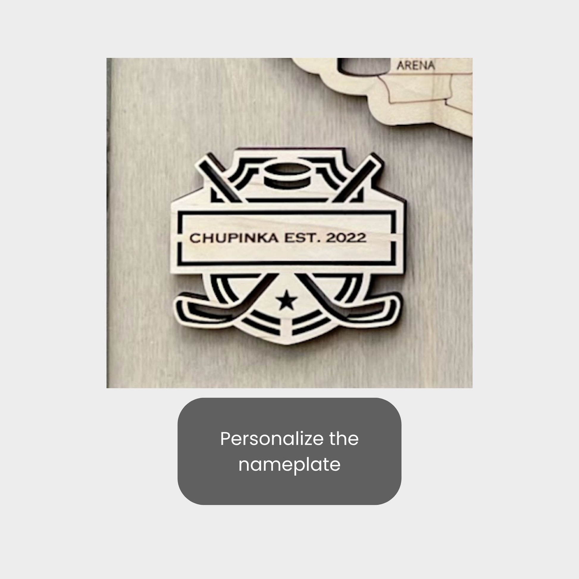 Close up image of the nameplate that you can personalize. 