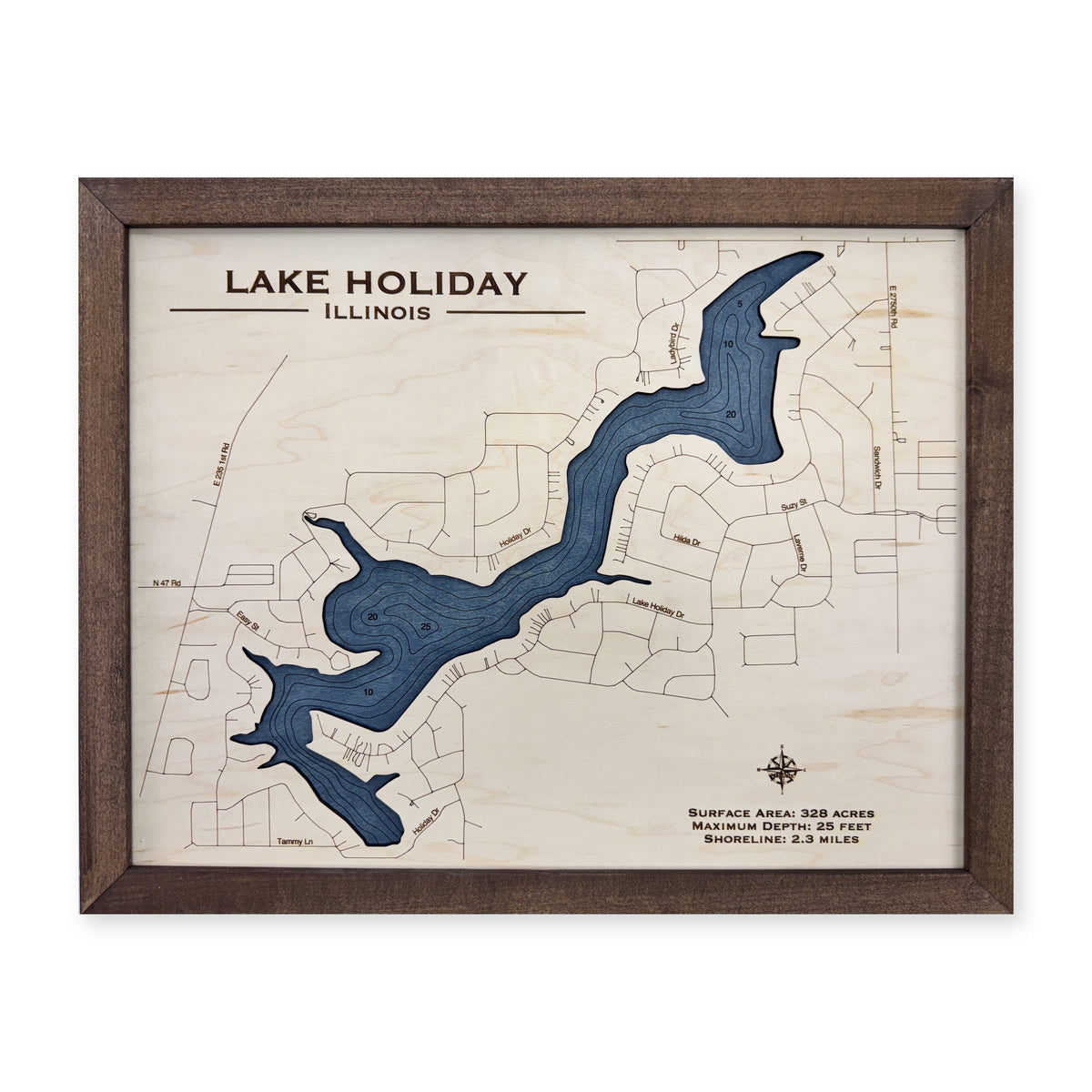 Holiday Blaskey wood map — single layer with engraved contours, white background