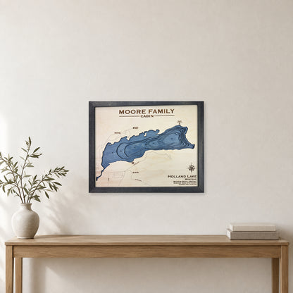 Holland Moore wood map — multilayer, staged room mockup