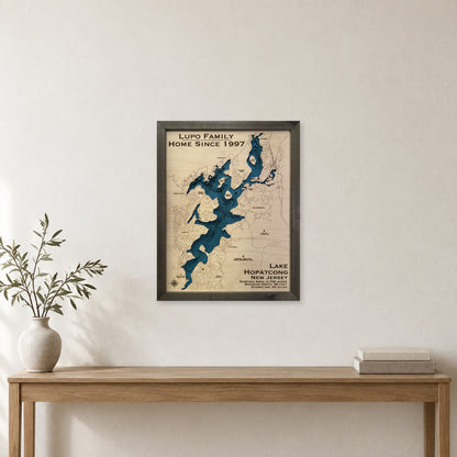 Hopatcong Lupo wood map — multilayer, staged room mockup