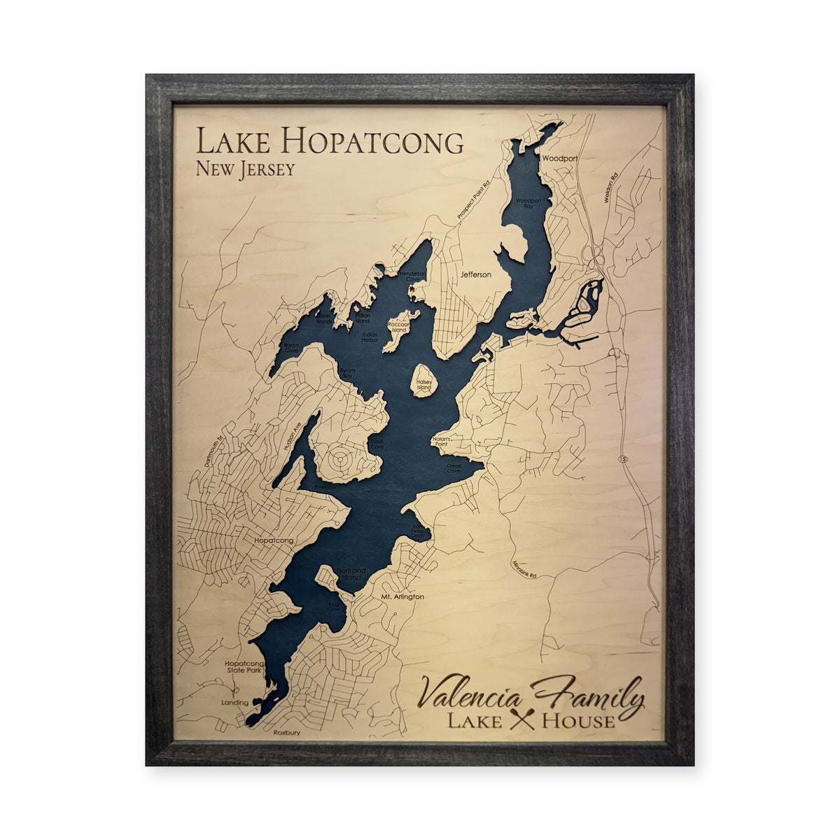 Hopatcong Valencia wood map — single layer, white background