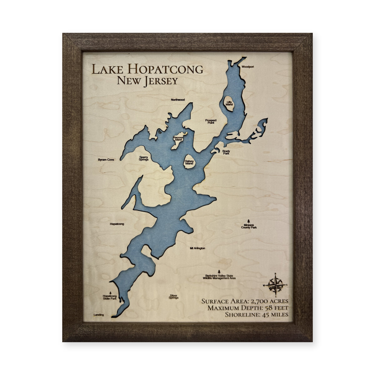Hopatcong Walnut Single wood map — single layer, white background