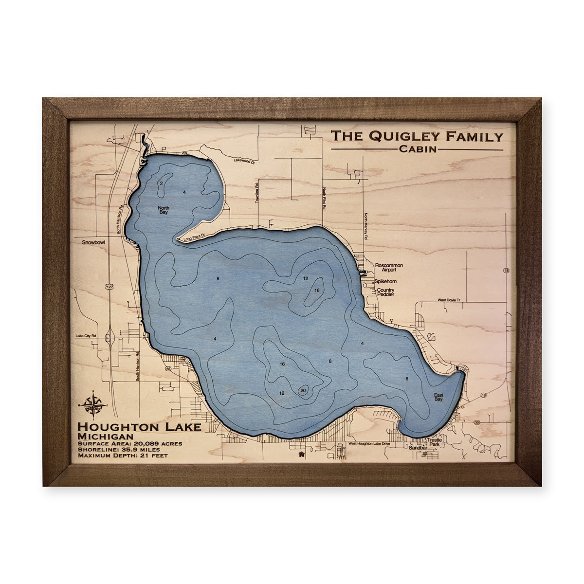 Houghton Quigley wood map — single layer with engraved contours, white background