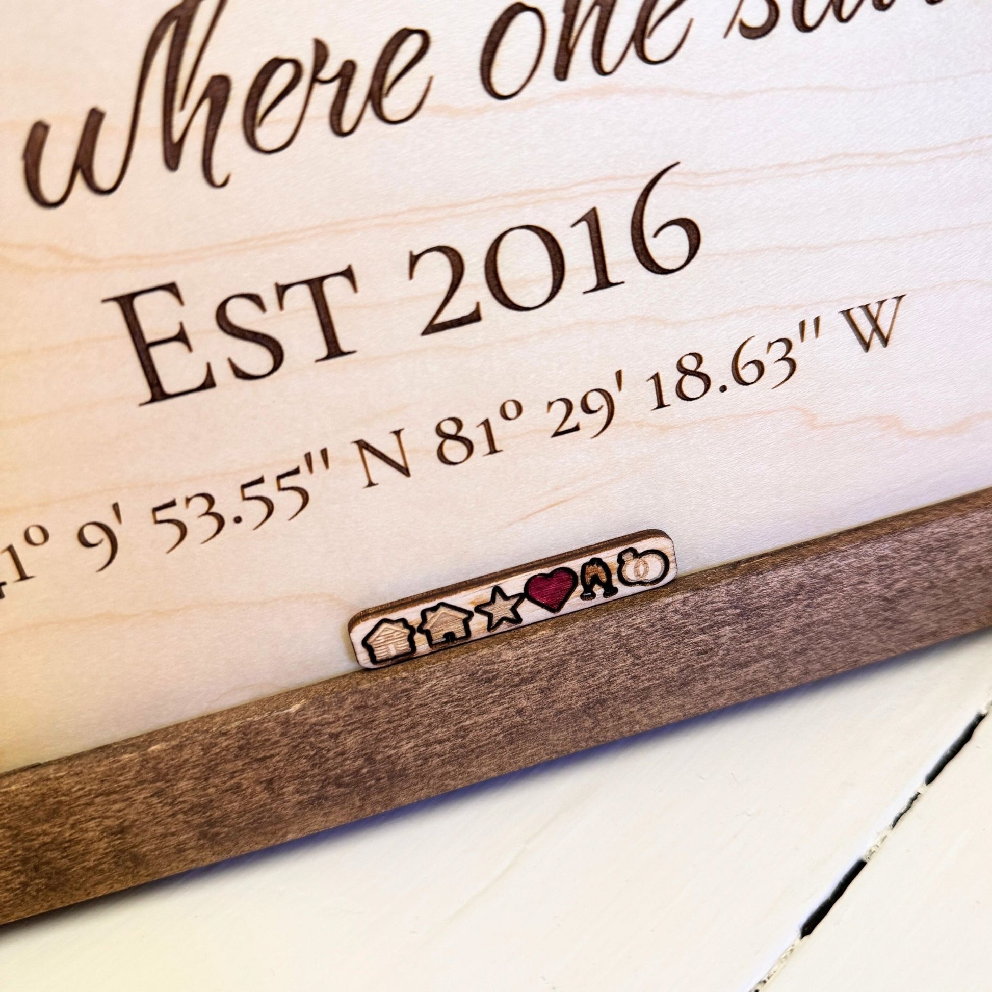 Close up image of removable icons and personalized engraved text. 