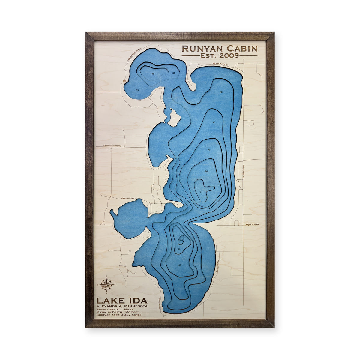 Ida Runyan wood map — multilayer, white background