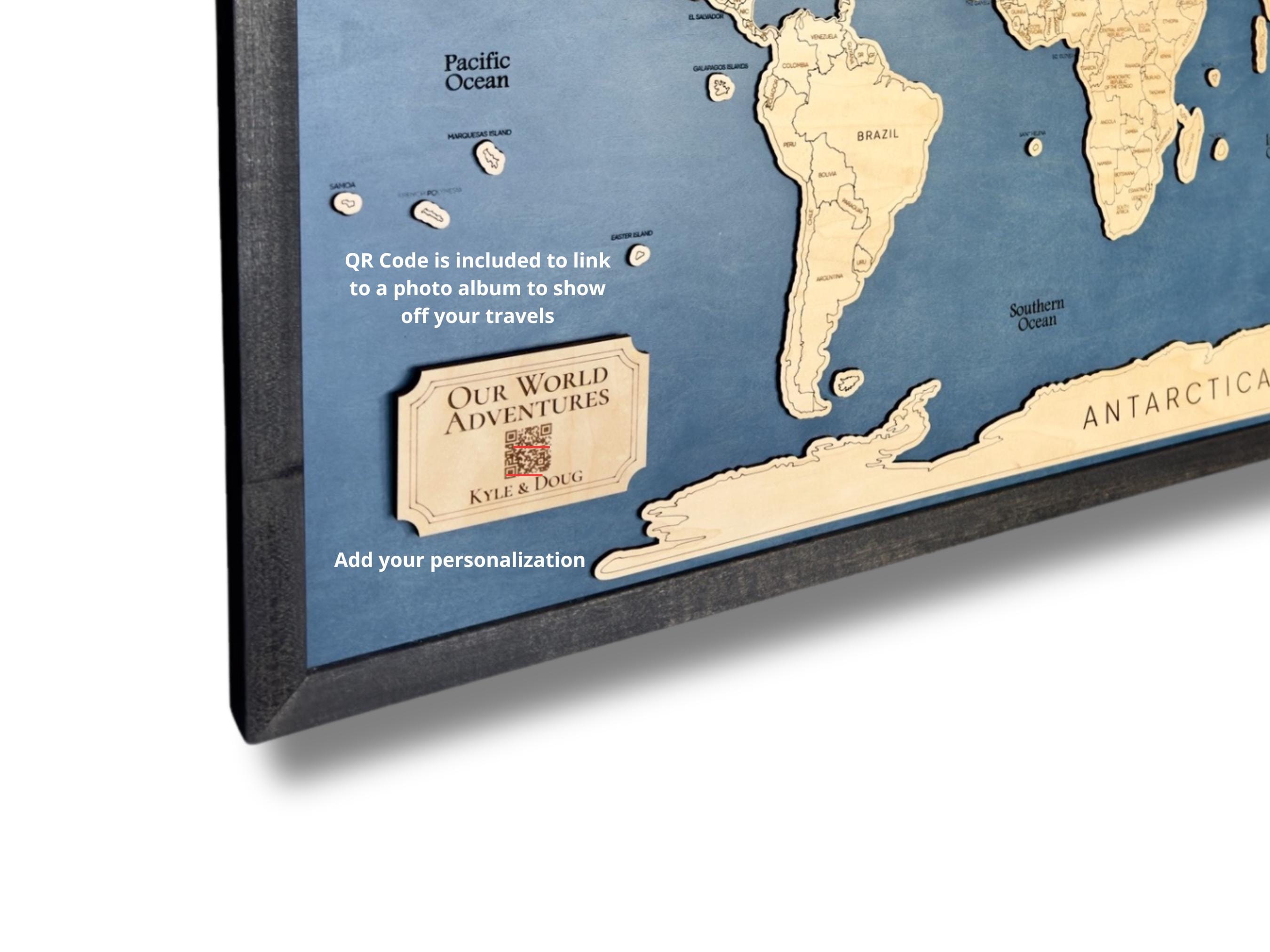 Wooden Pin World Travel Map with Pins