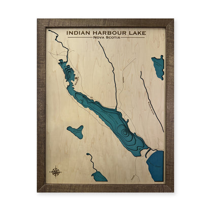 Indian Harbour Nova Scotia wood map — multilayer, white background