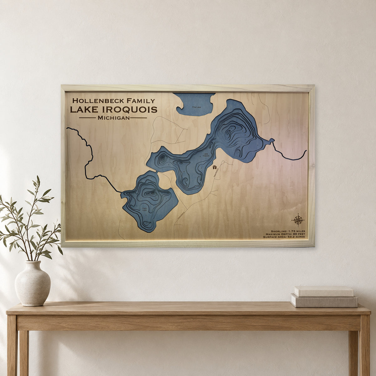 Iroquois Hollenbeck wood map — multilayer, staged room mockup