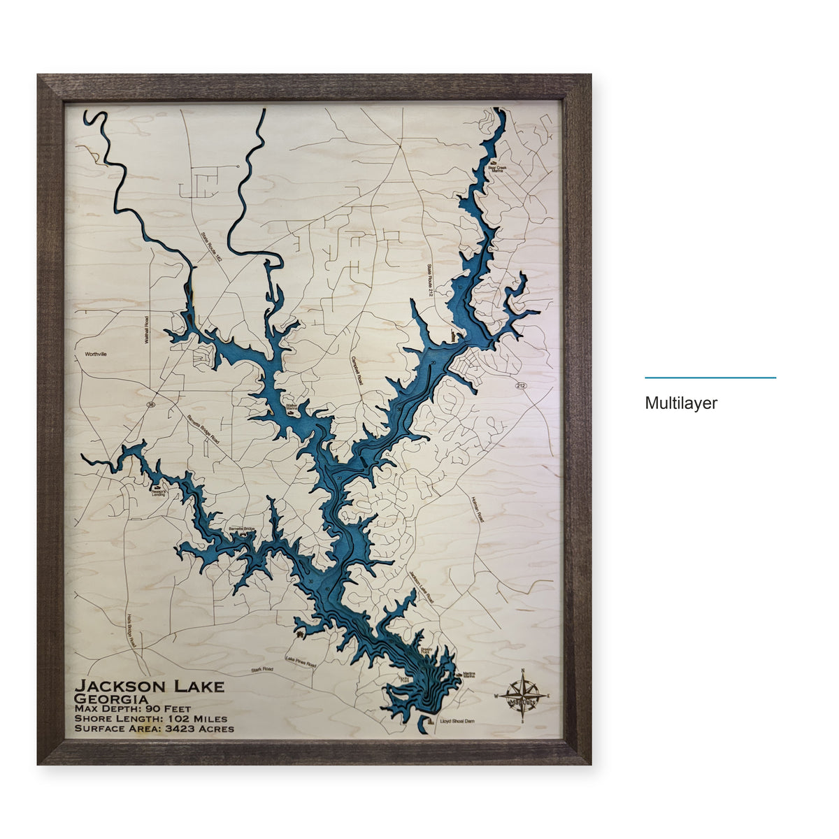 Jackson Georgia Multi wood map — multilayer, layer option shown
