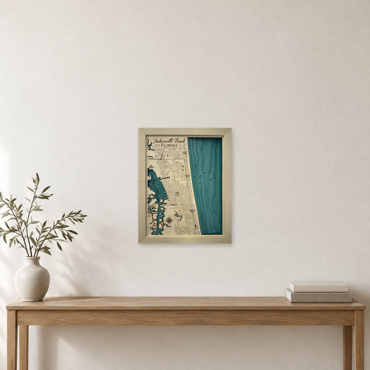 Jacksonville Bjornson wood map — multilayer, staged room mockup