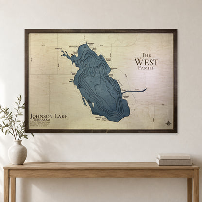 Johnson West wood map — multilayer, staged room mockup