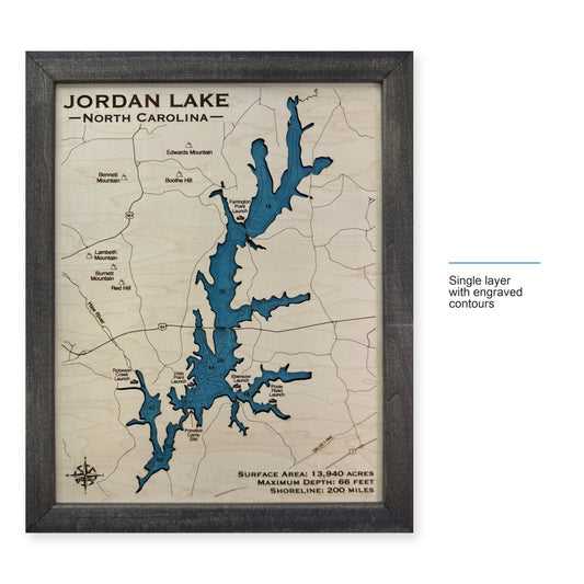 Jordan Engraved wood map — single layer with engraved contours, layer option shown