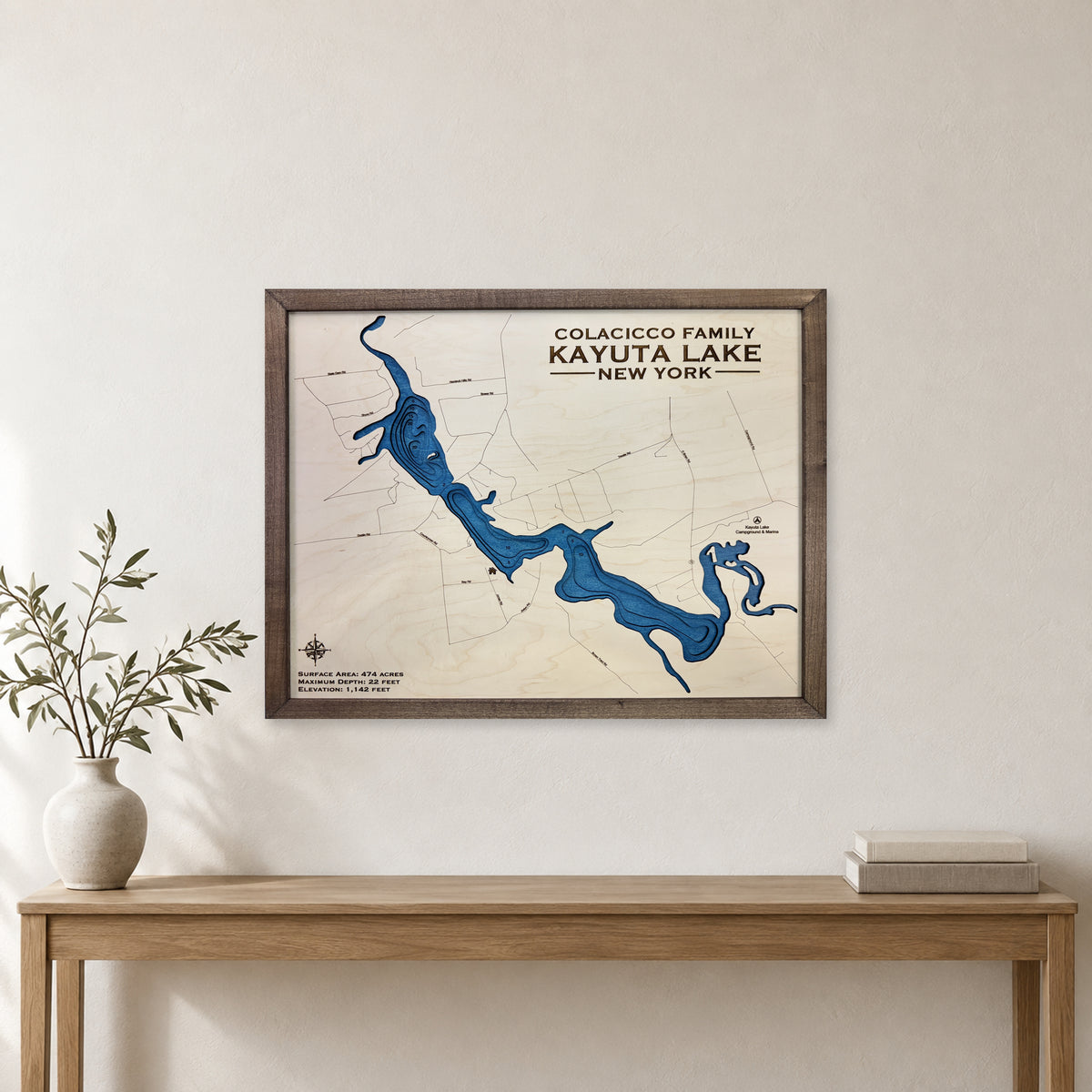 Kayuta Colacicco wood map — multilayer, staged room mockup