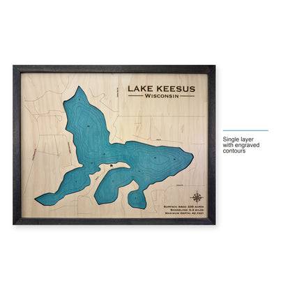 Keesus Black wood map — single layer with engraved contours, layer option shown