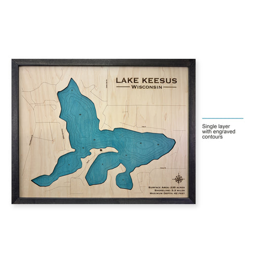 Keesus Black wood map — single layer with engraved contours, layer option shown
