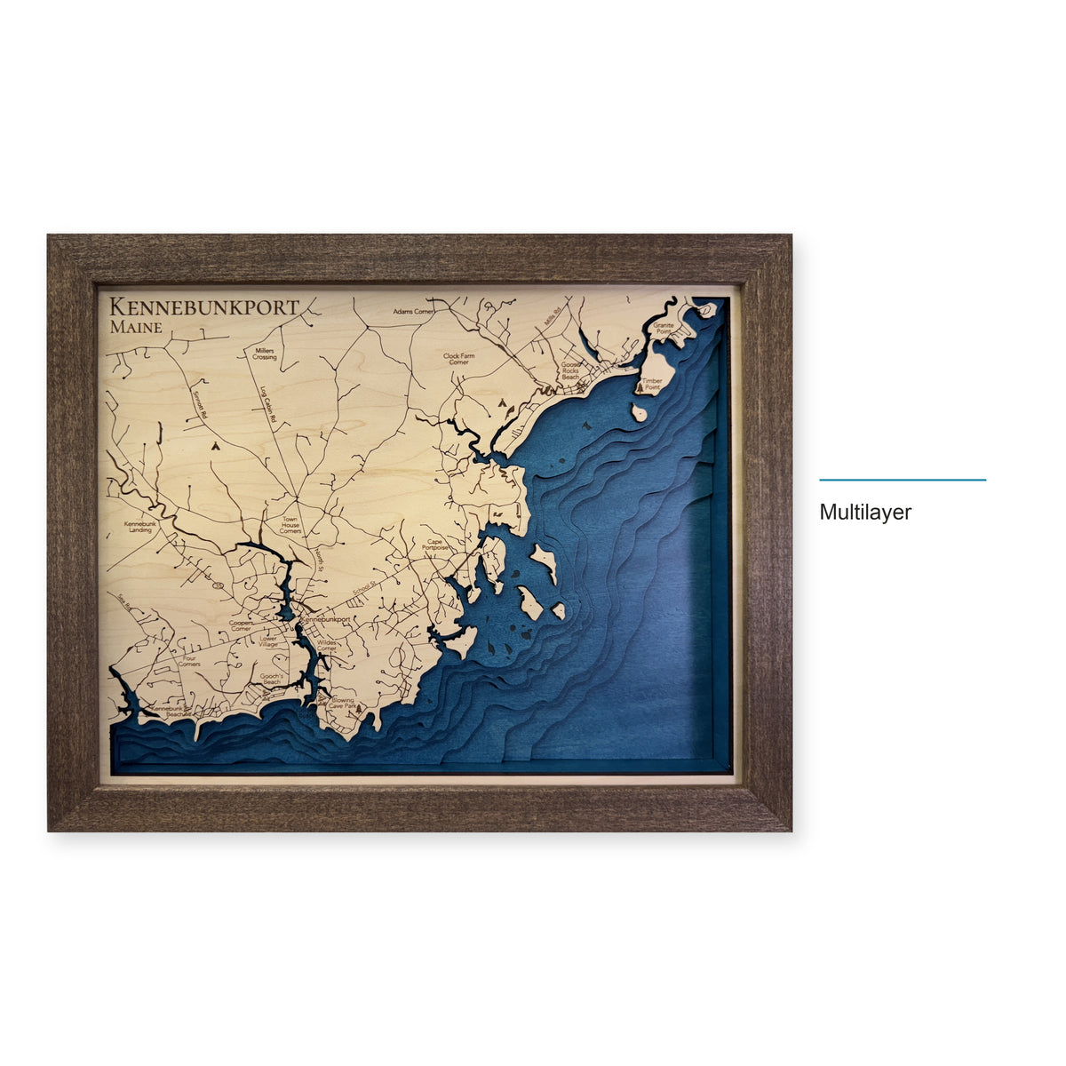 Kennebunkport Maine wood map — multilayer, layer option shown