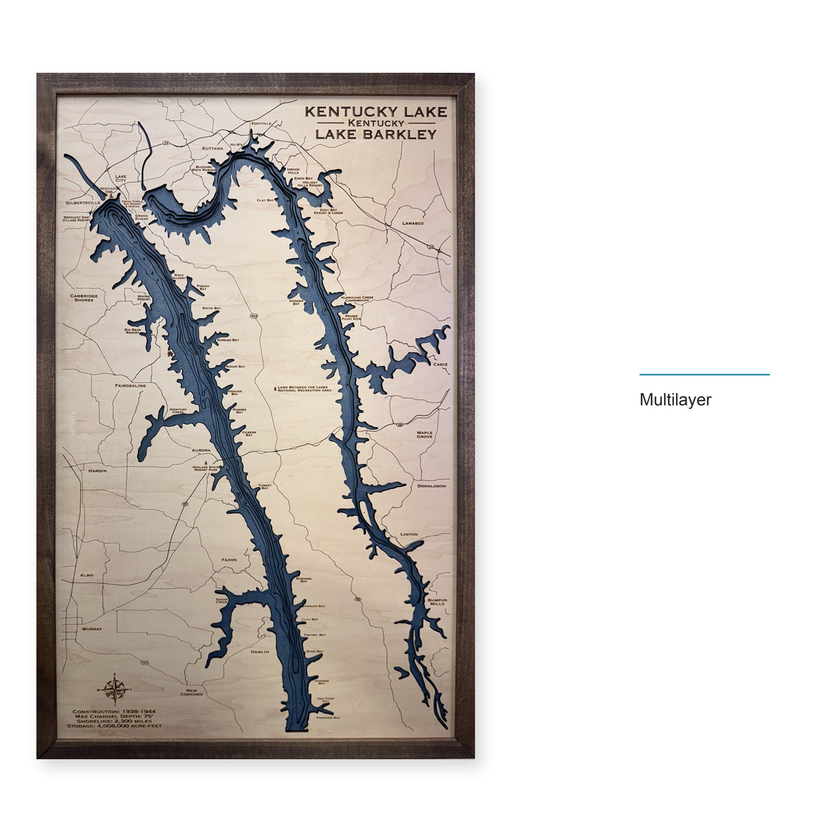 Kentucky Barkley Walnut Multi wood map — multilayer, layer option shown